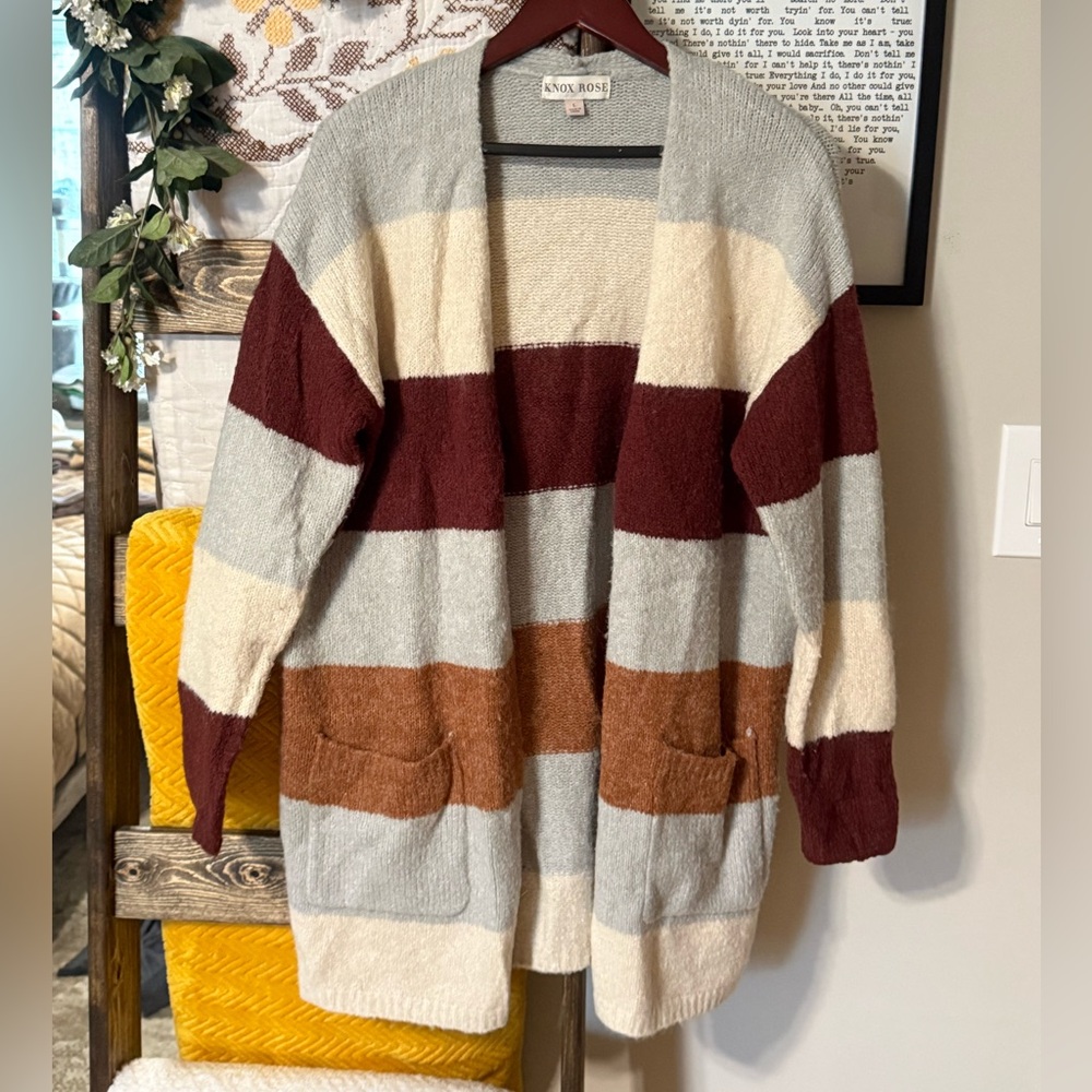 Knox Rose Burgundy and Cream Striped Cardigan